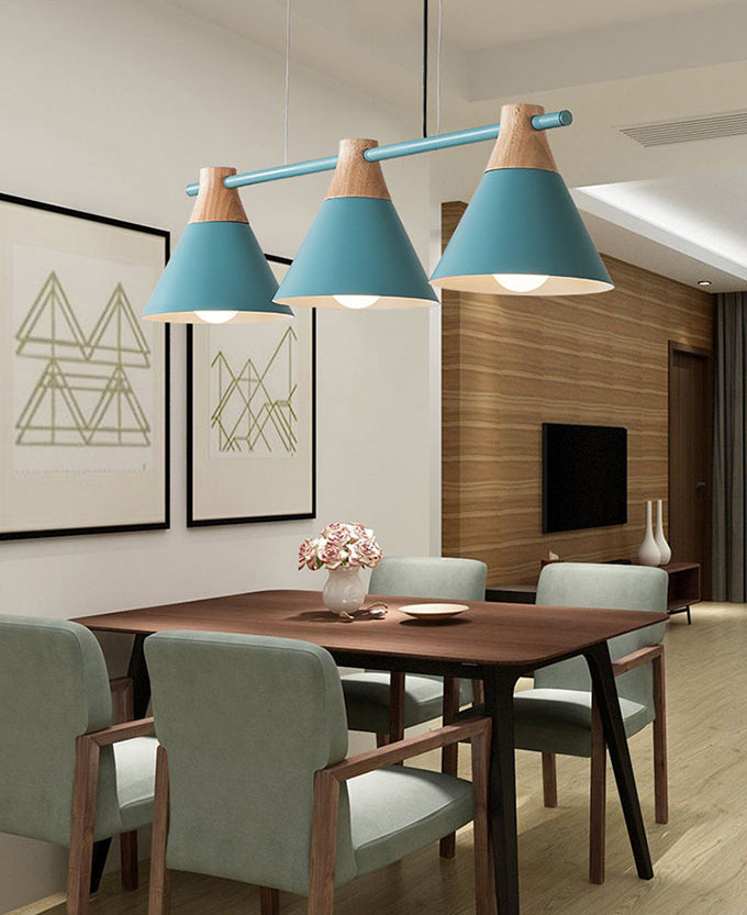 3 Lights Metal Island Pendant Lighting Nordic Macaroon Style Cone Shade Island Lamp for Dining Table