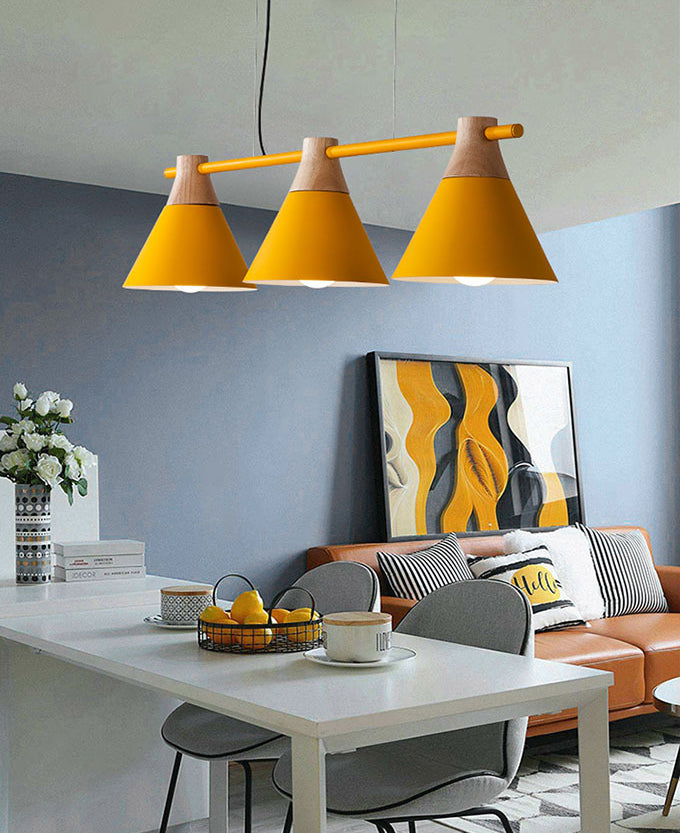 3 Lights Metal Island Pendant Lighting Nordic Macaroon Style Cone Shade Island Lamp for Dining Table