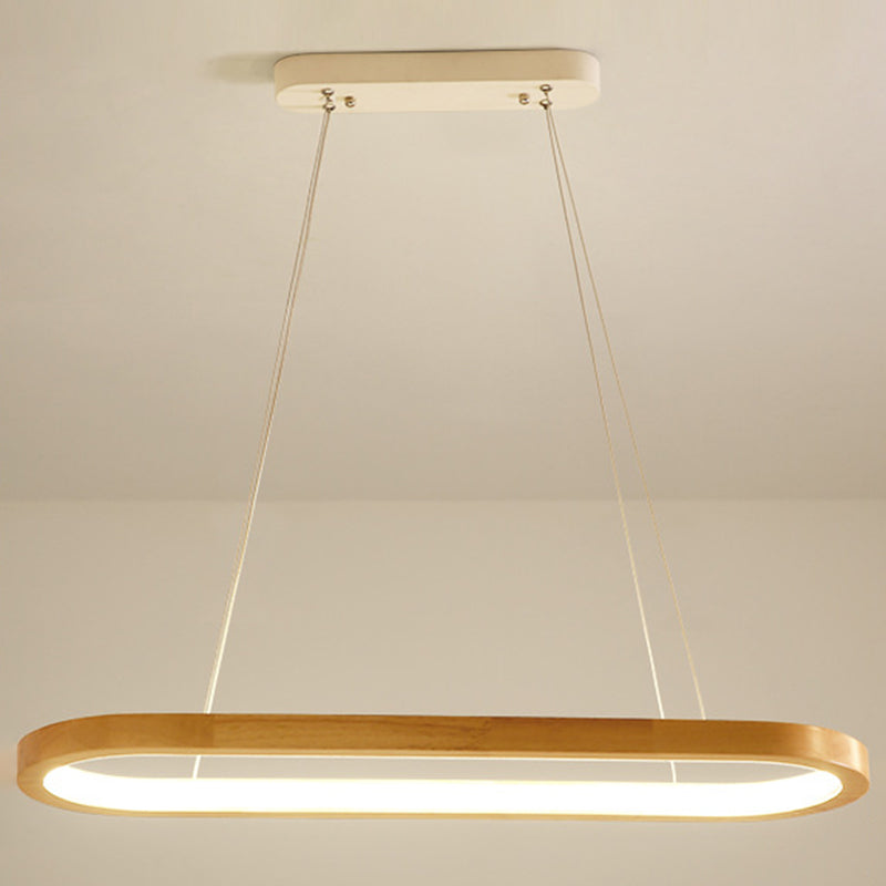 Modern Minimalist Oval Island Light LED Wooden Strip Restaurant Pendant Lighting