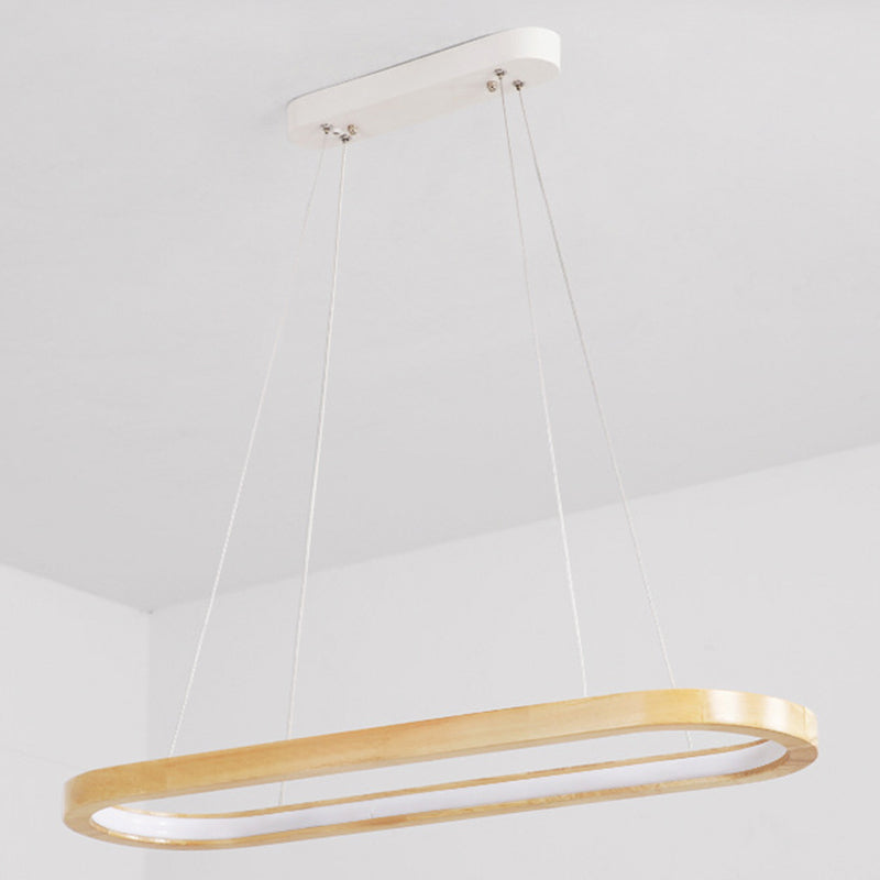 Modern Minimalist Oval Island Light LED Wooden Strip Restaurant Pendant Lighting
