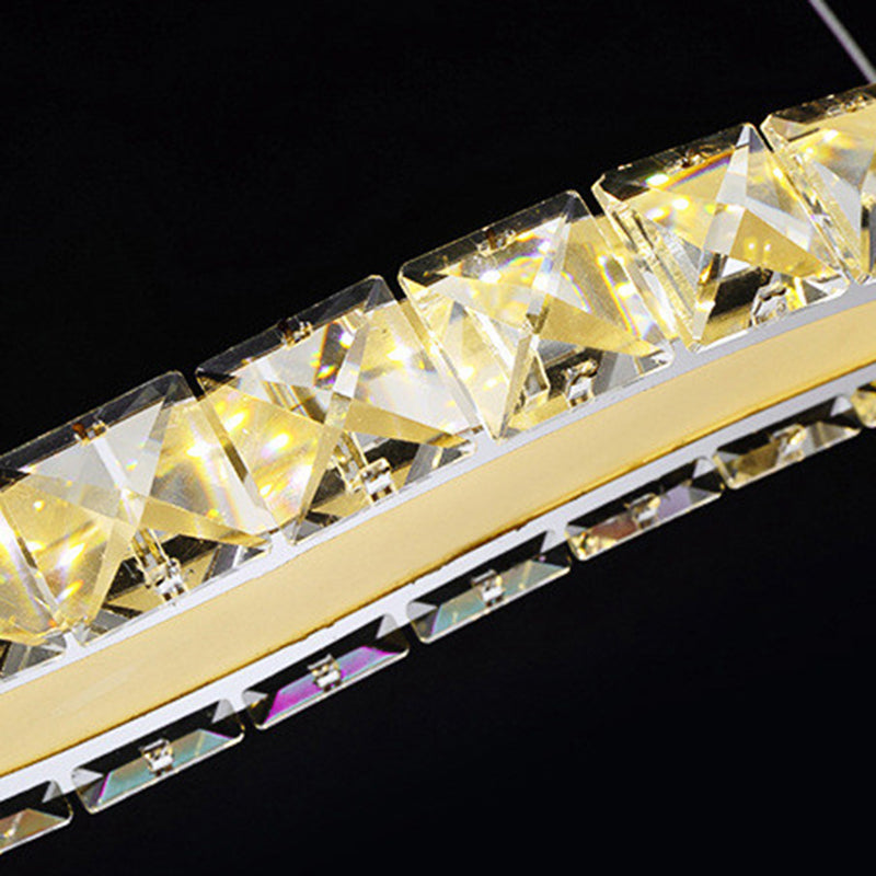 Moderno lussuoso lussuoso isola a pendente illuminazione ondata prismatica a soffitto di cristallo ottico per soggiorno