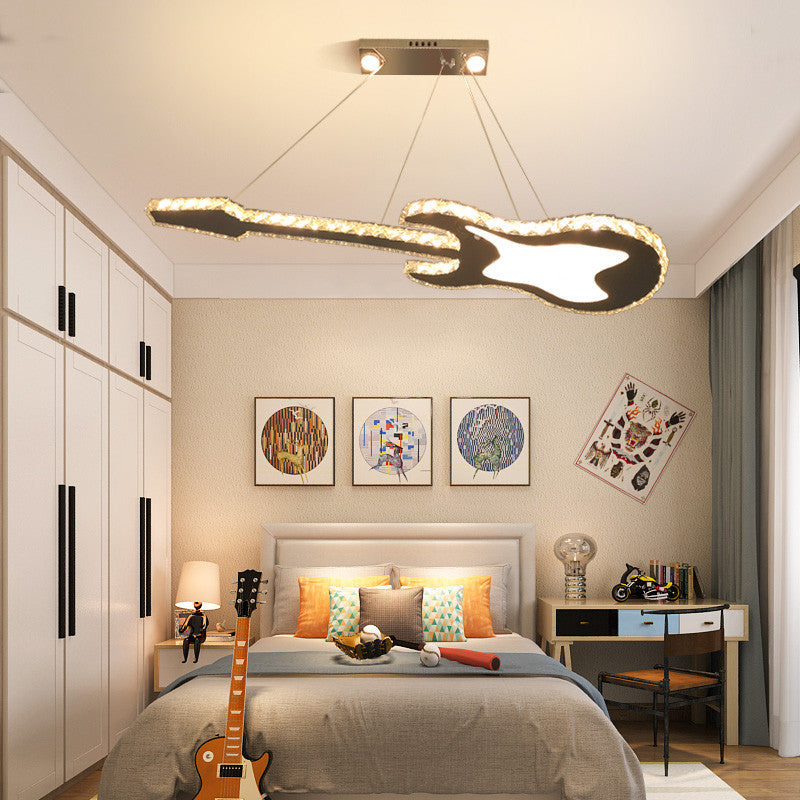 Modern Luxurious LED Island Pendant Lighting Guitar Crystal Decoration Island Ceiling Light for Living Room