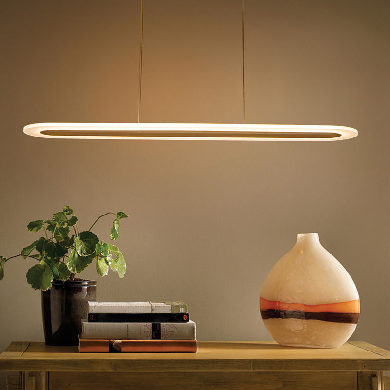 Modern Minimalist Oval Island Light Acrylic LED Strip Restaurant Pendant Lighting In White