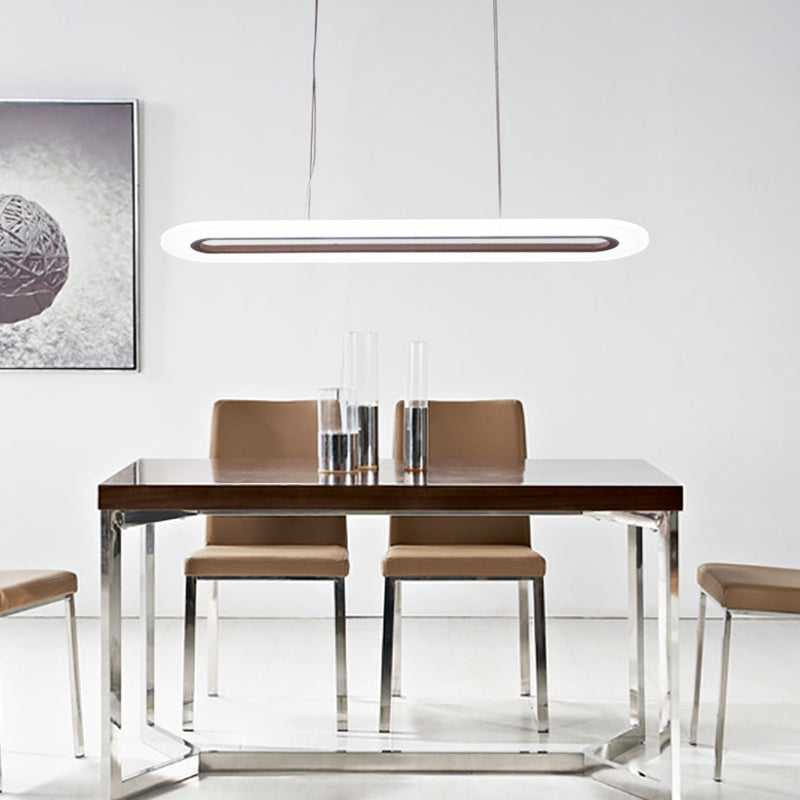 Modern Minimalist Oval Island Light Acrylic LED Strip Restaurant Pendant Lighting In White