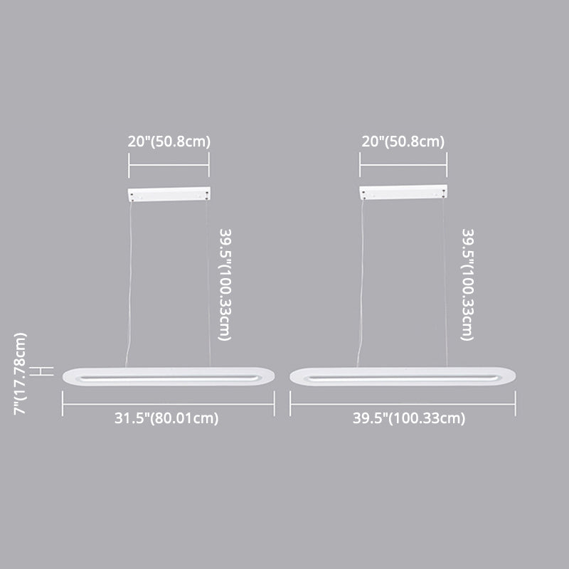 Modern Minimalist Oval Island Light Acrylic LED Strip Restaurant Pendant Lighting In White