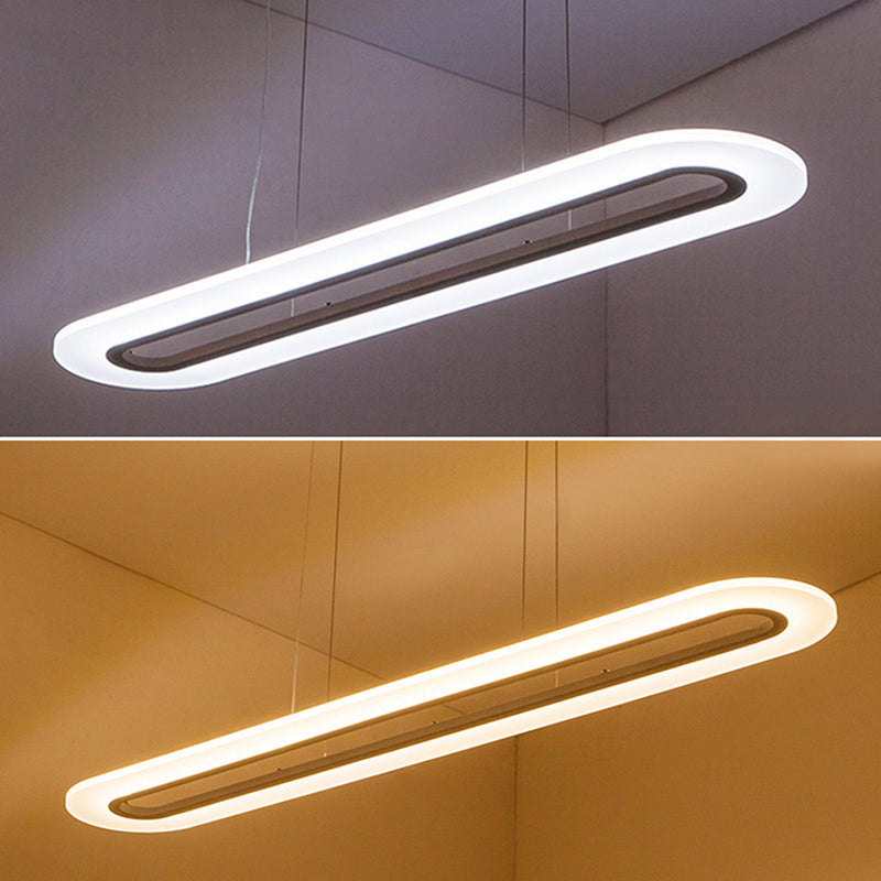 Modern Minimalist Oval Island Light Acrylic LED Strip Restaurant Pendant Lighting In White