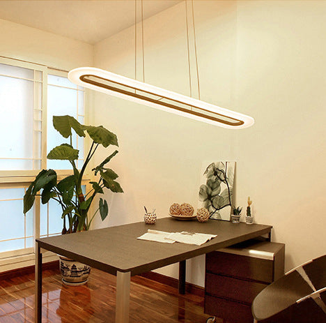 Modern Minimalist Oval Island Light Acrylic LED Strip Restaurant Pendant Lighting In White