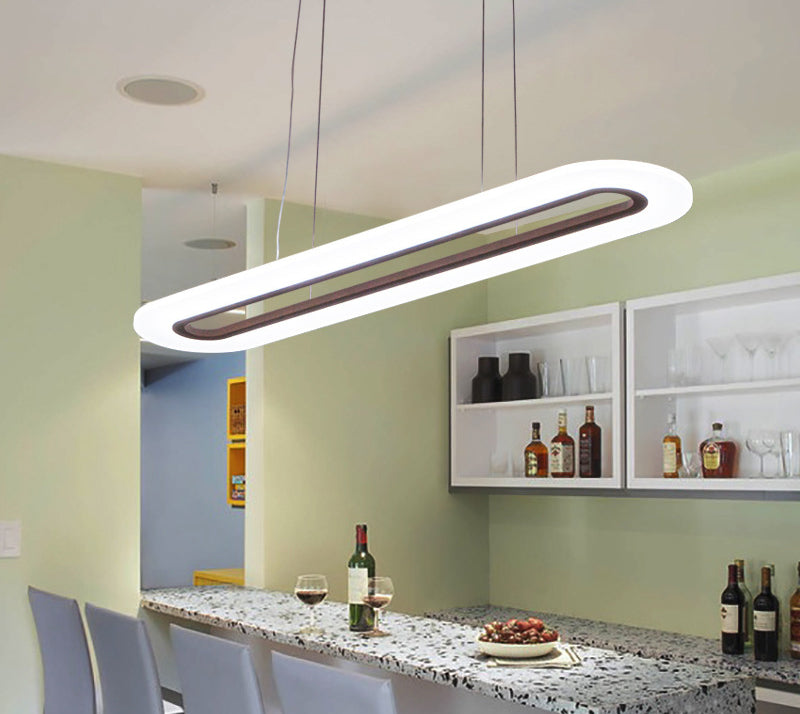 Modern Minimalist Oval Island Light Acrylic LED Strip Restaurant Pendant Lighting In White