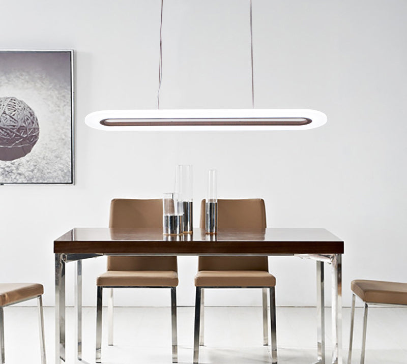 Modern Minimalist Oval Island Light Acrylic LED Strip Restaurant Pendant Lighting In White