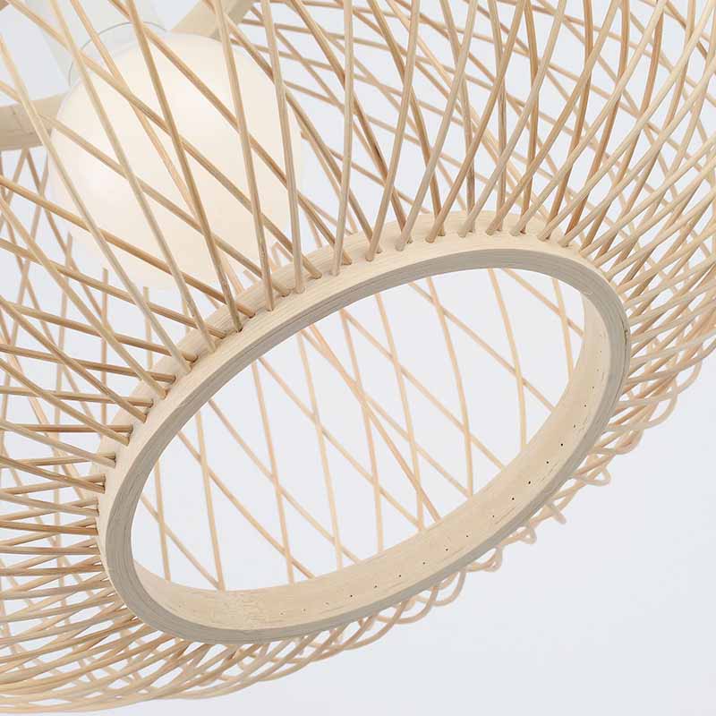 Chinese Round Lantern Ceiling Light Beige Bamboo 1 Light Restaurant Hanging Pendant Lighting