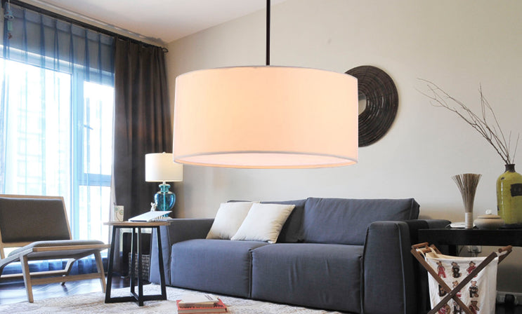 Lampada sospesa in tessuto in tessuto tamburo Modern Minimalist 1 Luce a sospensione Luce per camera da letto