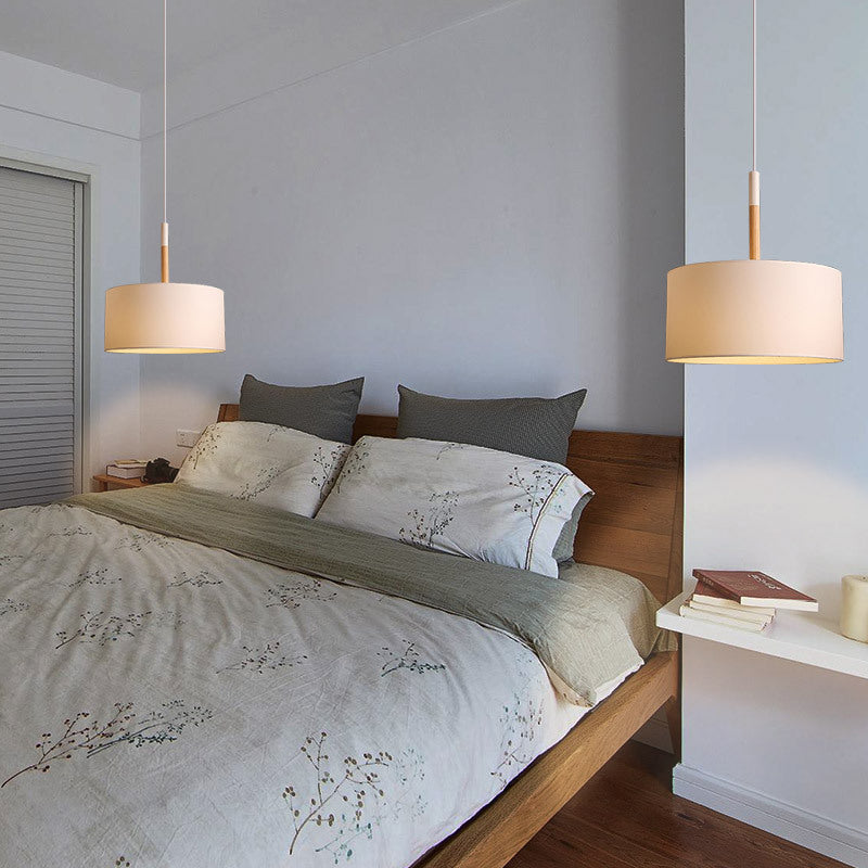 Drum Fabric Shade Pendant Hanging Lamp Modern Minimalist 1 Light Bedroom Hanging Ceiling Light