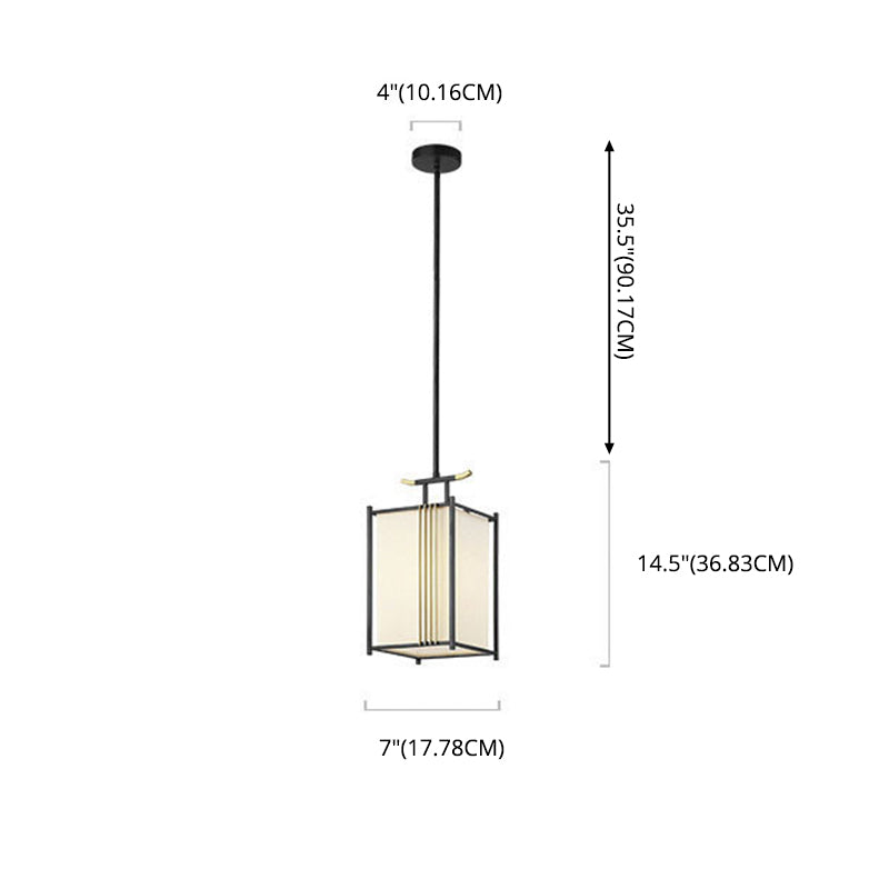 Rectangle Fabric Shade Pendant Hanging Lamp Chinese Style 1 Light Bedroom Hanging Ceiling Light