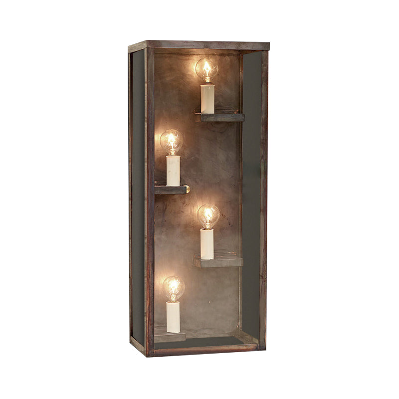 Cuboid Box Wall Mount Light Vintage Metallic and Clear Glass 4 Bulbs Gold/Black Sconce Light