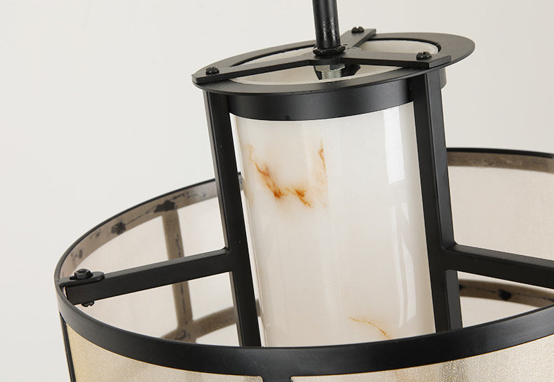 Lámpara colgante de tono de lino de doble cilindro lámpara colgante moderna 1 luz de techo colgante de luz para dormitorio