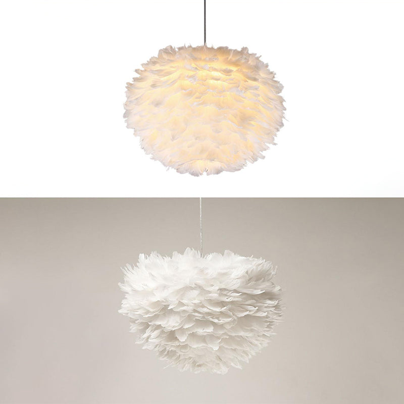 Art Deco White Feather Pendant Lighting Modern Nordic Creative Globe Hanging Ceiling Light for Bedroom