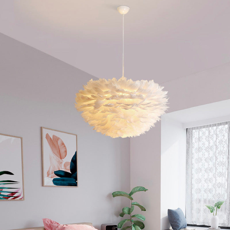 Art Deco Feather Pendant Lighting Modern Nordic Creative Globe Hanging Ceiling Light for Bedroom