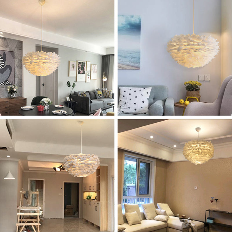 Art Deco Feather Pendant Lighting Modern Nordic Creative Globe Hanging Ceiling Light for Bedroom