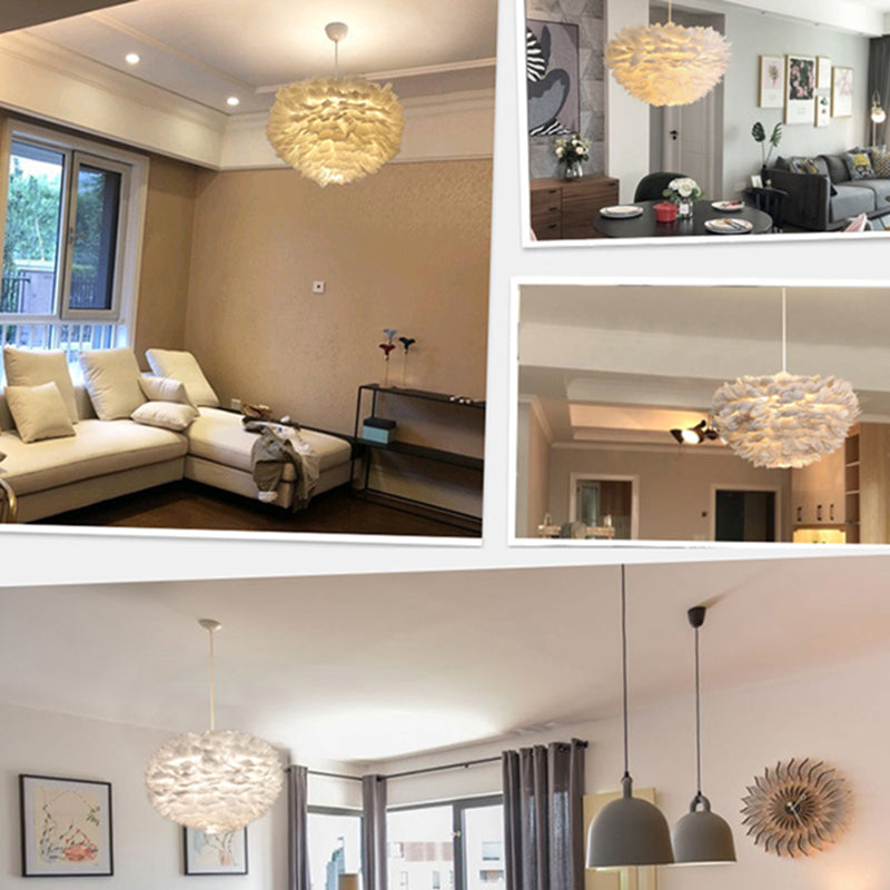 Art Deco Feather Pendant Lighting Modern Nordic Creative Globe Hanging Ceiling Light for Bedroom