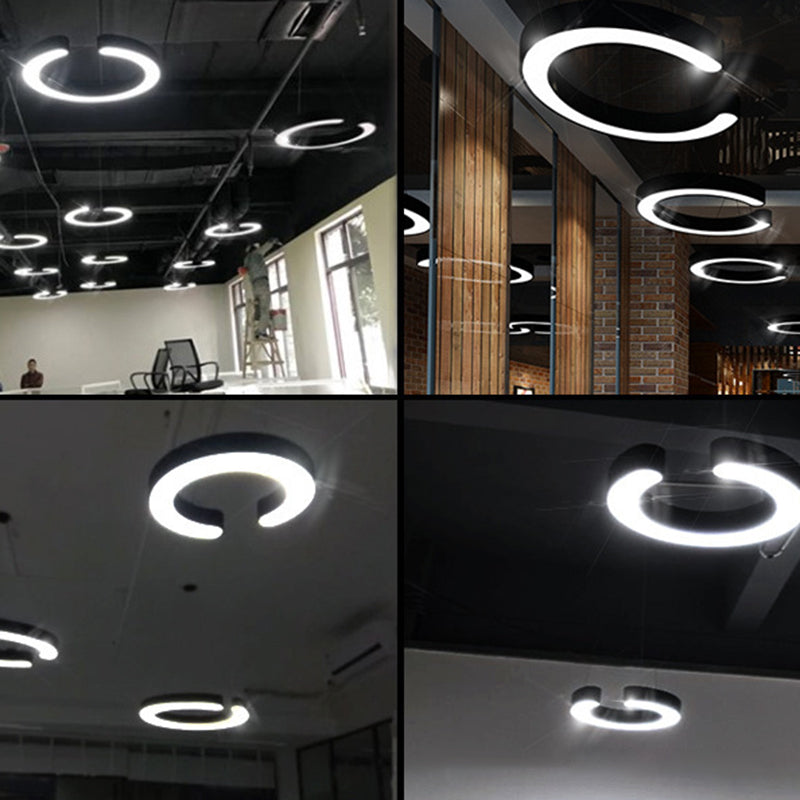 Black 1 Light Round Pendant Lamp Modern Minimalist LED Metal Hanging Lamp for Office