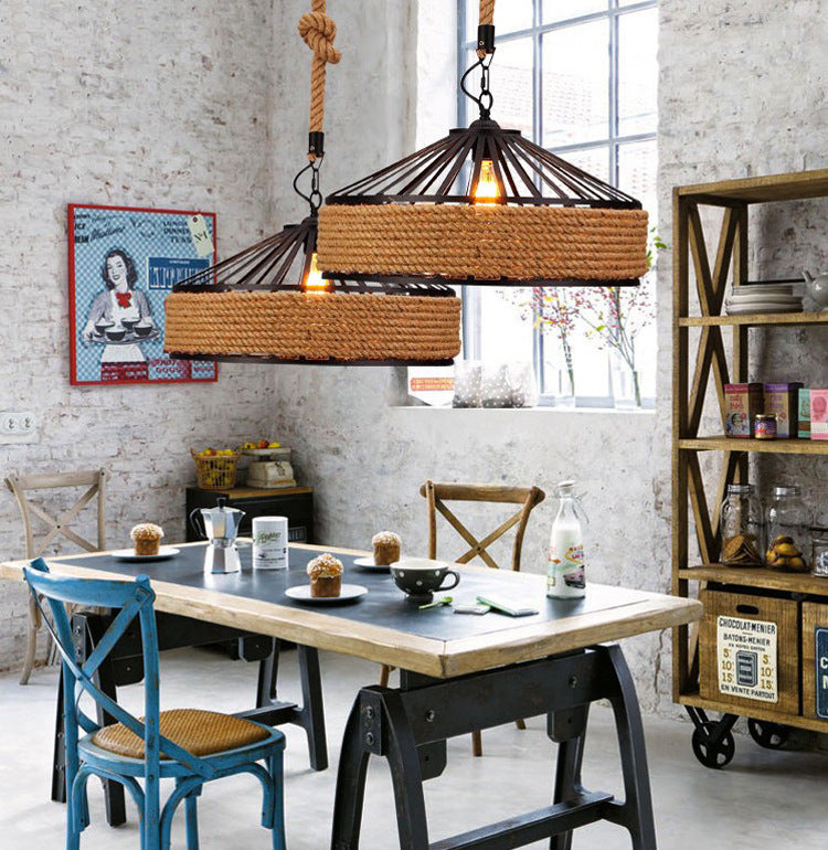 Luz de techo de techo yurta negro mongol de cáñamo de cáñamo de cáñamo 1 restaurante colgante colgante