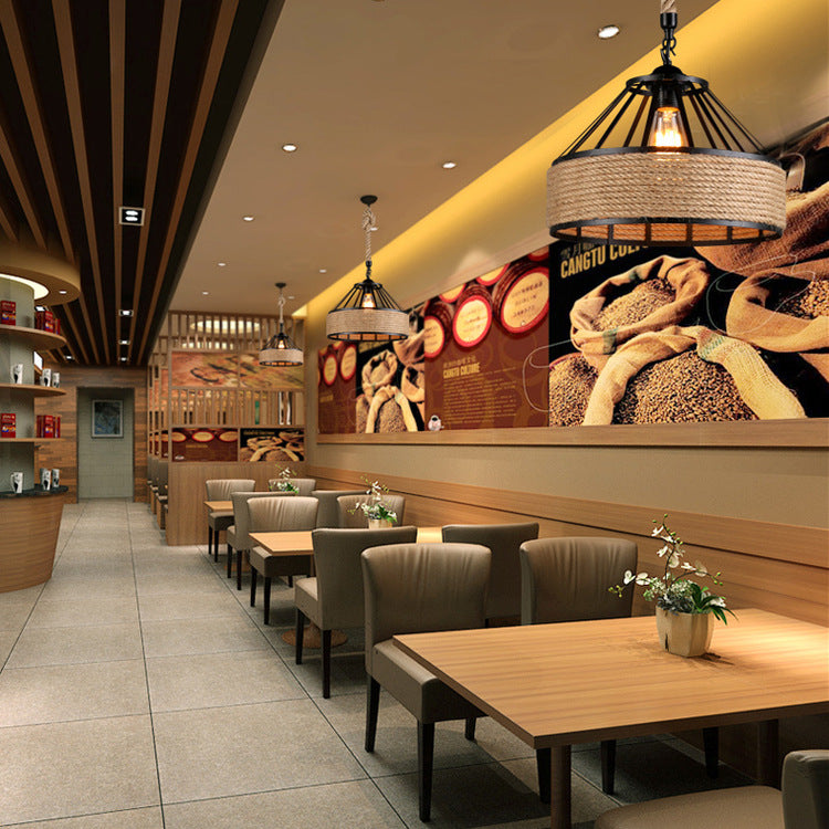 Luz de techo de techo yurta negro mongol de cáñamo de cáñamo de cáñamo 1 restaurante colgante colgante