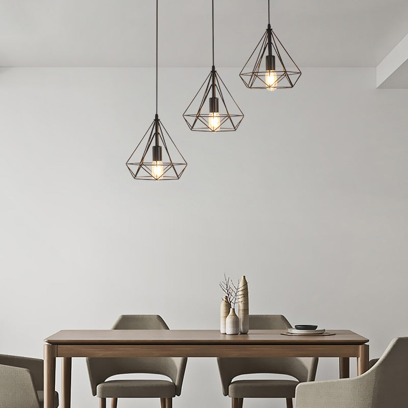 Diamond Iron Cluster Pendant Lighting Post-Modern Restaurant Hanging Lamp in Black