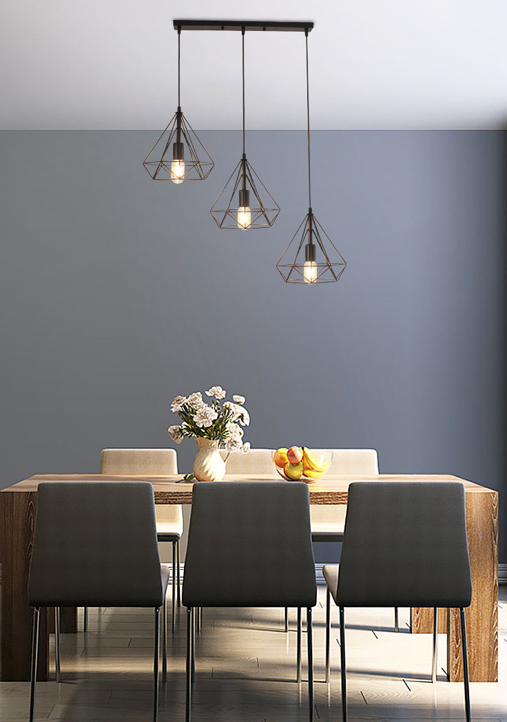 Diamond Iron Cluster Pendant Lighting Post-Modern Restaurant Hanging Lamp in Black