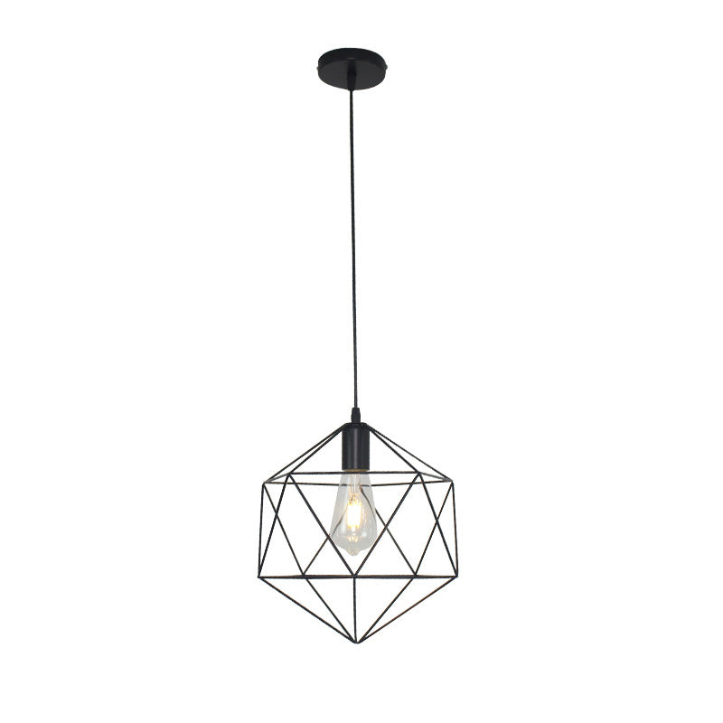 Black Metal 1 Light Anhänger Leichtes nordisches retro geometrischer Drahtkäfighängelampe für das Restaurant