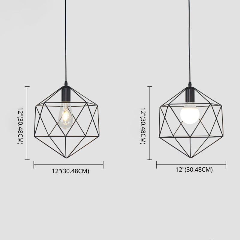 Black Metal 1 Light Anhänger Leichtes nordisches retro geometrischer Drahtkäfighängelampe für das Restaurant