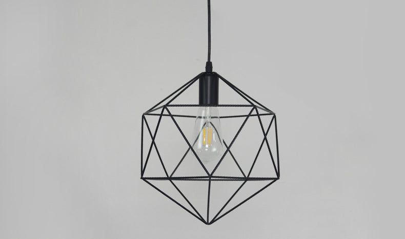 Black Metal 1 Light Anhänger Leichtes nordisches retro geometrischer Drahtkäfighängelampe für das Restaurant