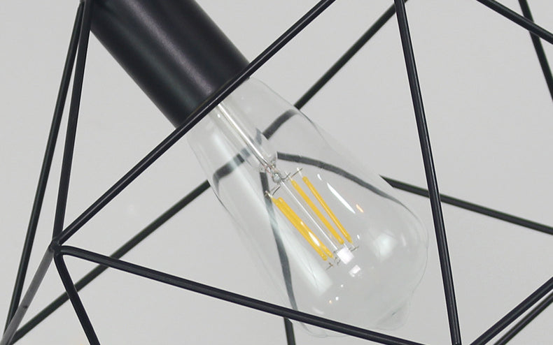 Black Metal 1 Light Anhänger Leichtes nordisches retro geometrischer Drahtkäfighängelampe für das Restaurant