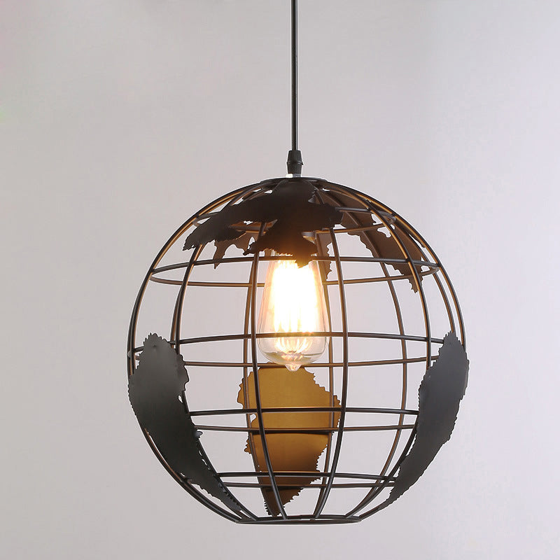 Industrial Orb Single Pendant Light Globe Metal Cage Shade Hanging Lamp for Living Room