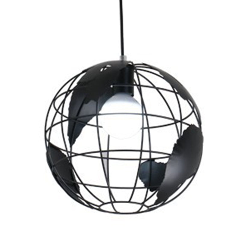 Industrial Orb Single Pendant Light Globe Metal Cage Shade Hanging Lamp for Living Room