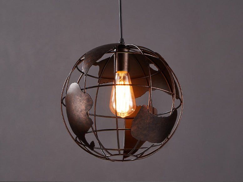 Industrial Orb Single Pendant Light Globe Metal Cage Shade Hanging Lamp for Living Room