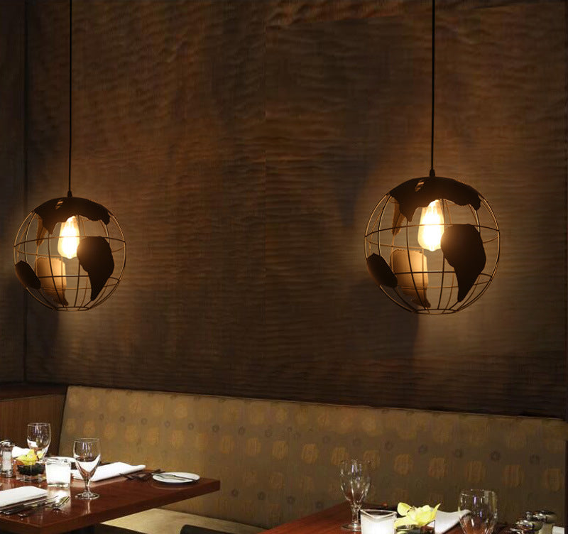Industrial Orb Single Pendant Light Globe Metal Cage Shade Hanging Lamp for Living Room