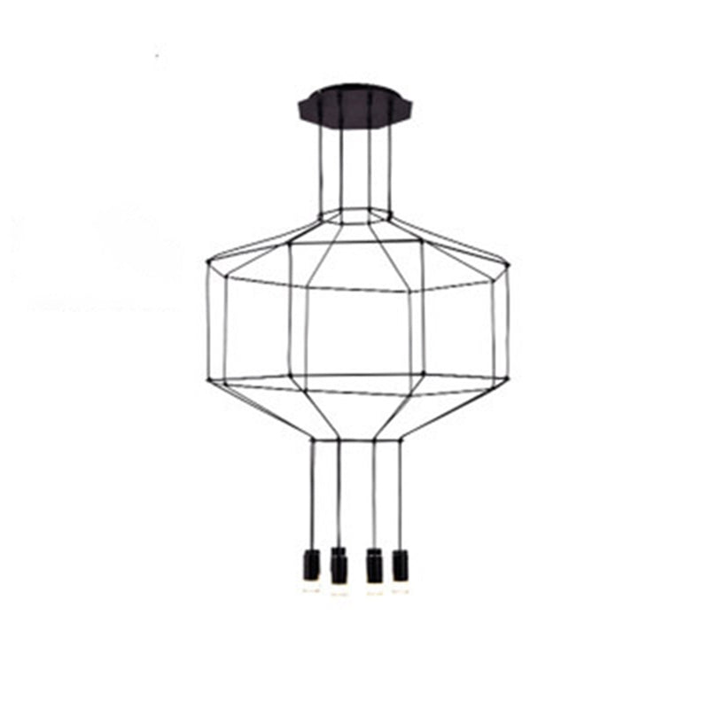 Black Metal 1 Light Pendant Light Nordic Modern Geometric Wire Cage Hanging Lamp for Restaurant