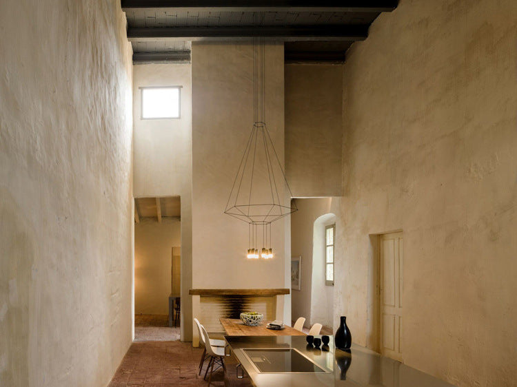 Black Metal 1 Light Pendant Light Nordic Modern Geometric Wire Cage Hanging Lamp for Restaurant