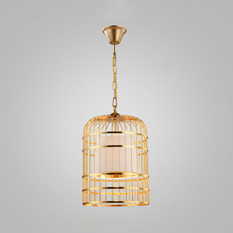 Gold Cage Shade Pendant Lighting New Chinese Style Retro 1 Light Restaurant Hanging Lamp