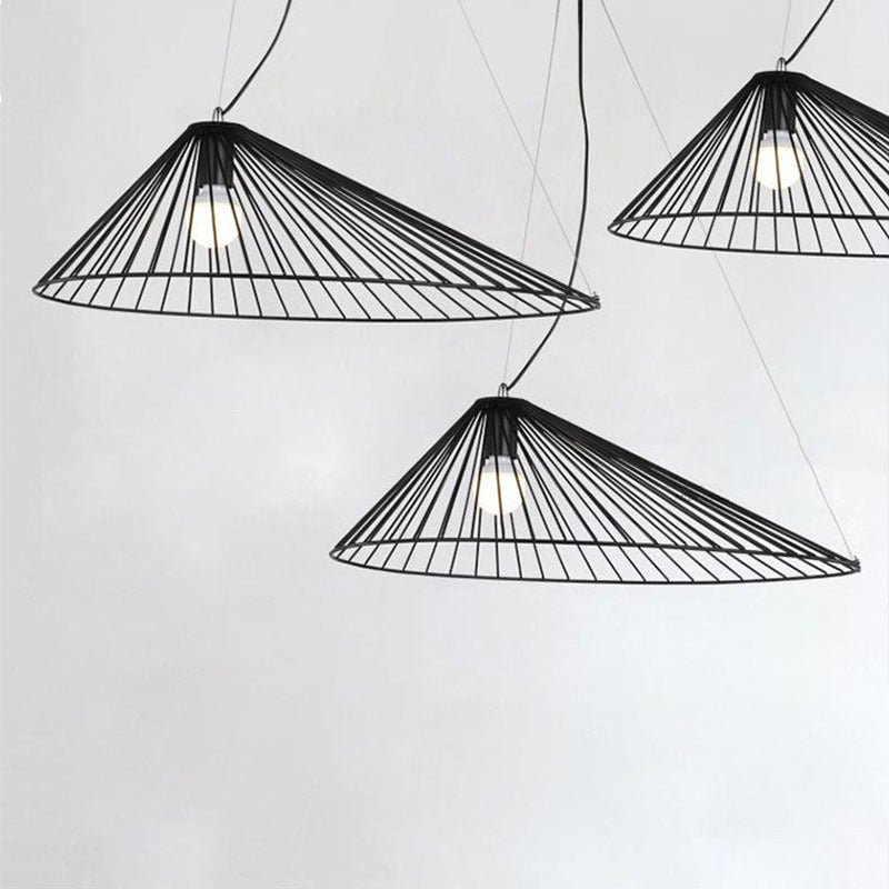Black Metal 1 Light Pendant Light Nordic Modern Wire Hat Shade Hanging Lamp for Restaurant