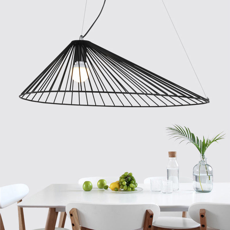 Black Metal 1 Light Pendant Light Nordic Modern Wire Hat Shade Hanging Lamp for Restaurant