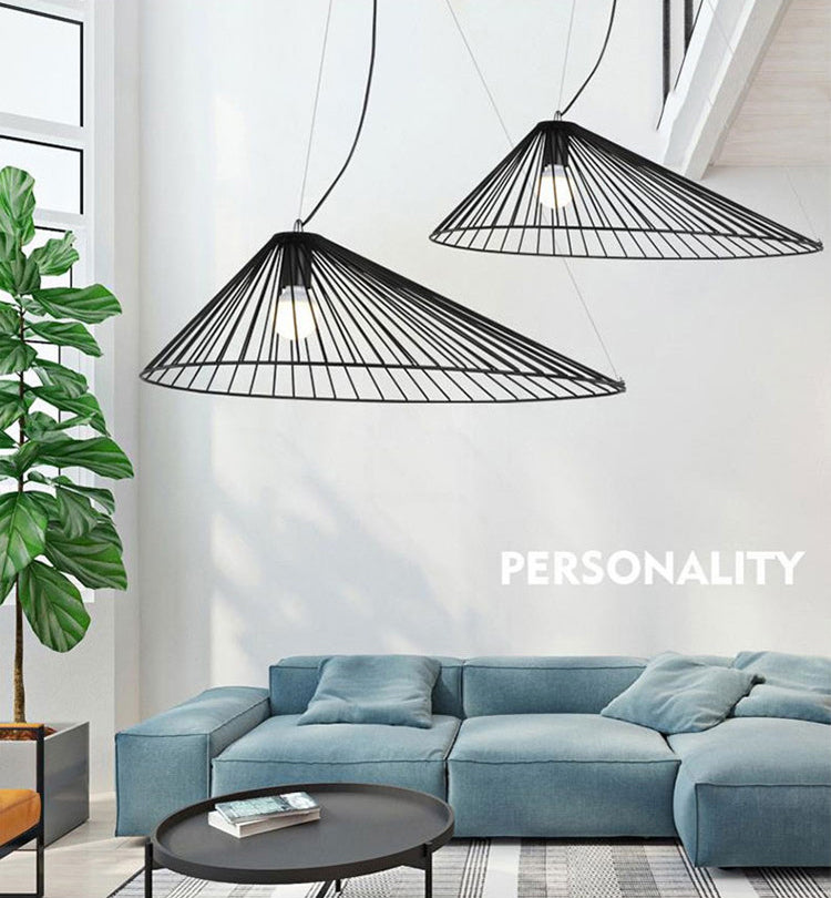 Black Metal 1 Light Pendant Light Nordic Modern Wire Hat Shade Hanging Lamp for Restaurant