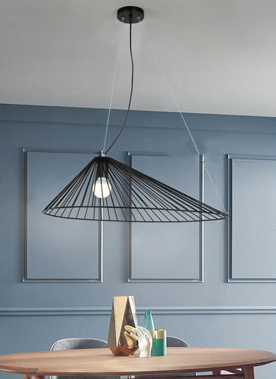 Black Metal 1 Light Pendant Light Nordic Modern Wire Hat Shade Hanging Lamp for Restaurant