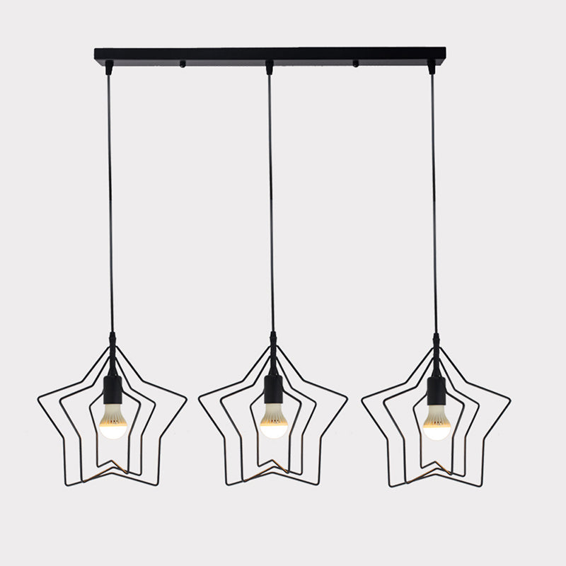 Metal 1 Light Pendant Light Nordic Simple Star Cage Hanging Lamp for Living Room