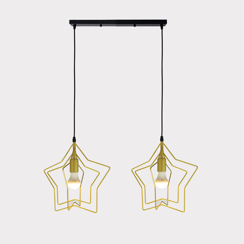 Metal 1 Light Pendant Light Nordic Simple Star Cage Hanging Lamp for Living Room