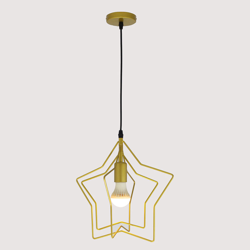 Metal 1 Light Pendant Light Nordic Simple Star Cage Hanging Lamp for Living Room