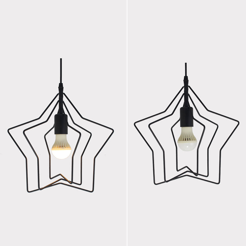 Metal 1 Light Pendant Light Nordic Simple Star Cage Hanging Lamp for Living Room