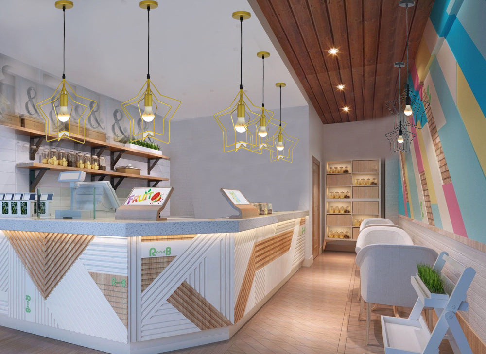 Metal 1 Light Pendant Light Nordic Simple Star Cage Hanging Lamp for Living Room