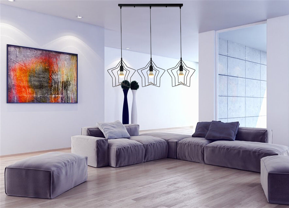 Metal 1 Light Pendant Light Nordic Simple Star Cage Hanging Lamp for Living Room