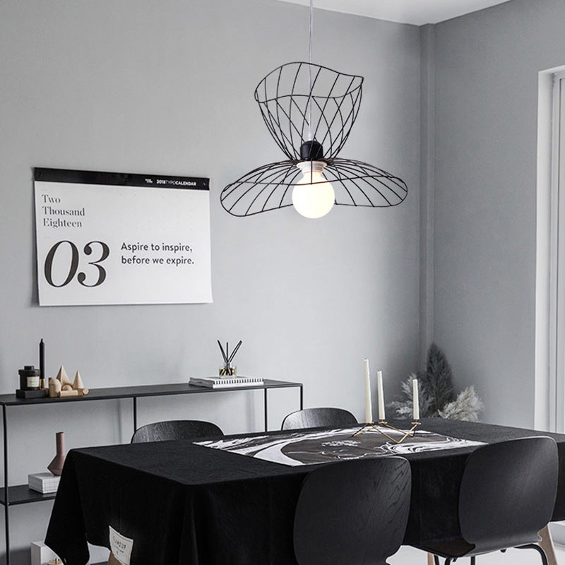 Nordic Minimalist Creative Open Cage Pendant Light Metal Suspension Light for Dining Table